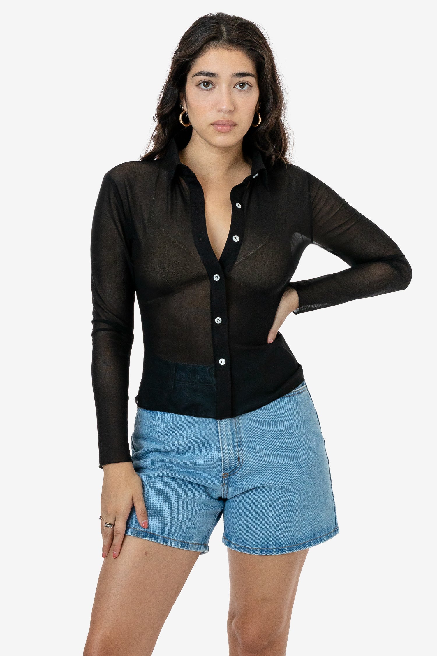 "Breathable Micro Mesh Long Sleeve Button-Up Shirt"