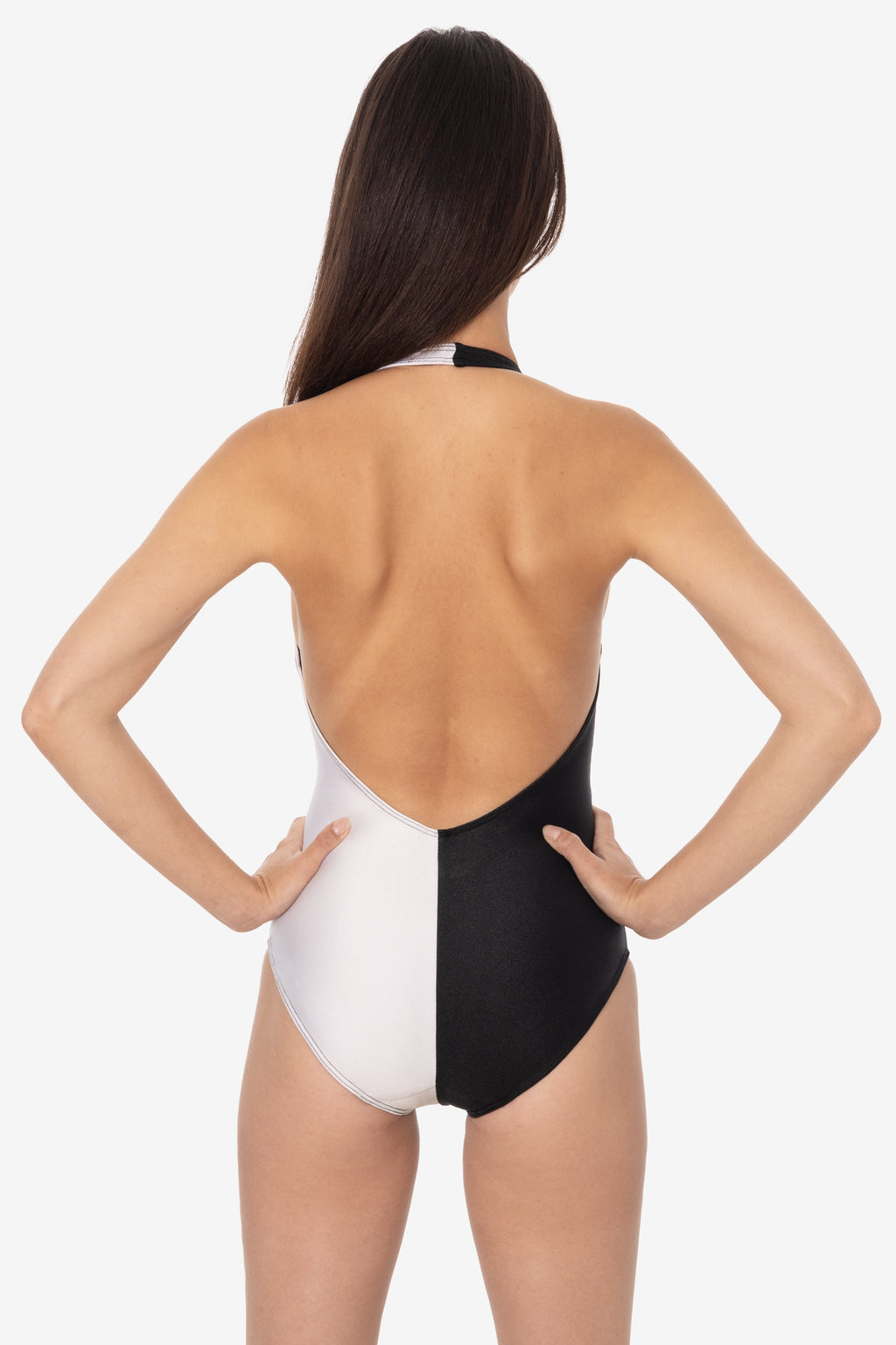 Flirty Two-Tone Halter One-Piece Swimsuit