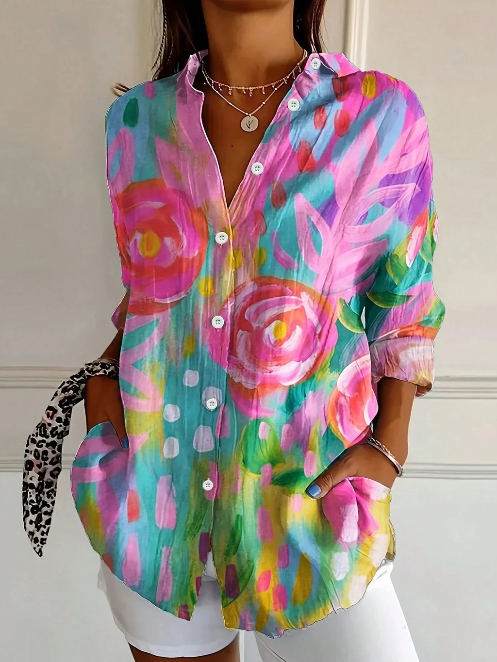 Vibrant Floral Print Blouse Women's Boho Chic Top