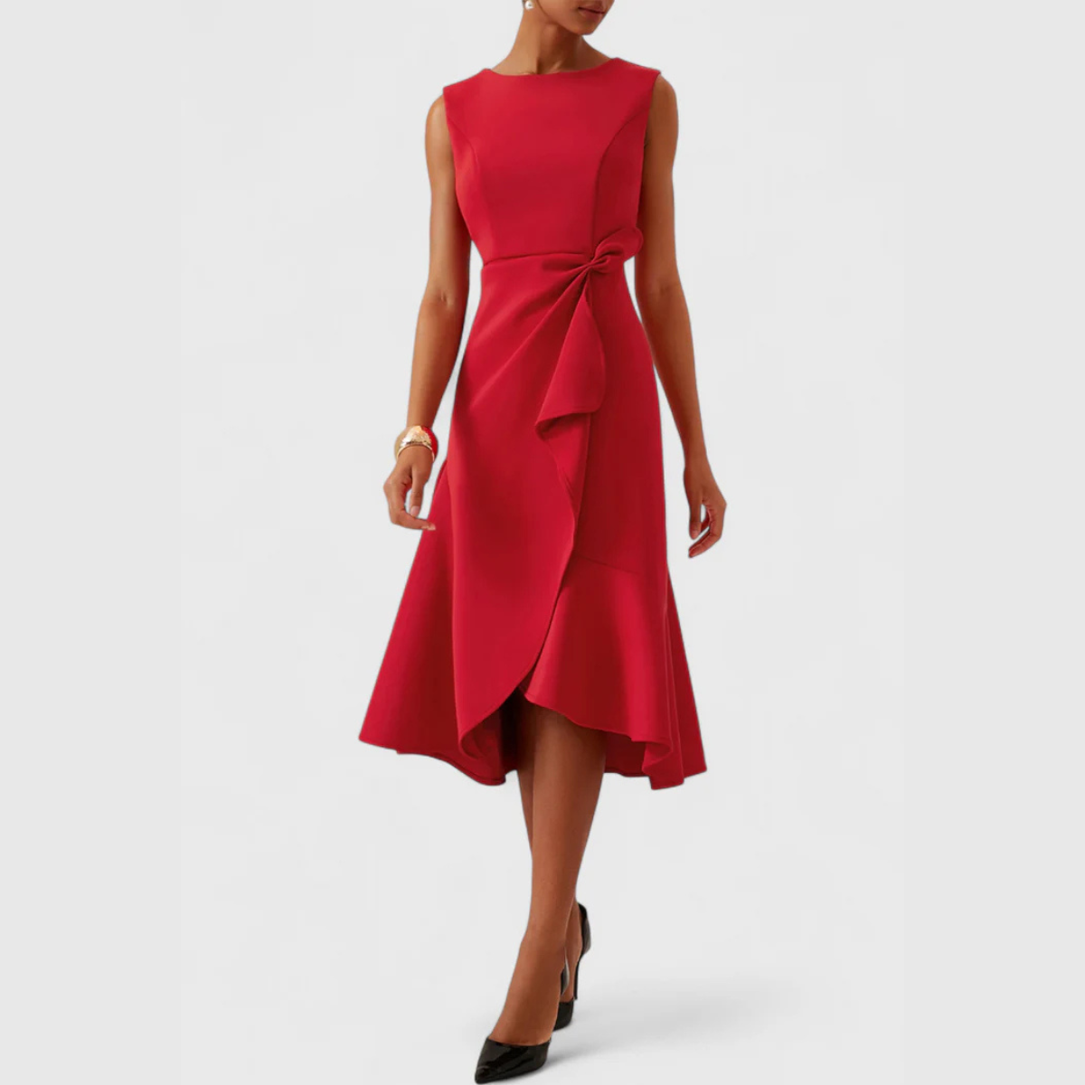 Effortless Draped Asymmetric Midi Dress