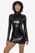 Cozy Stretch Vinyl Turtleneck Mini Dress
